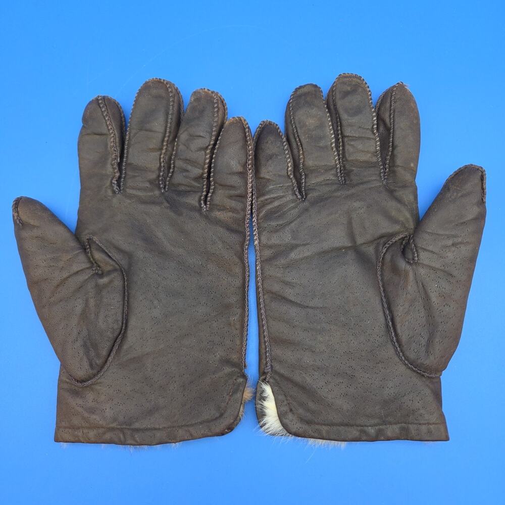 Men’s XL Genuine Leather Gloves Brown Real Rabbit Fur Lined Winter Dress Gloves - Picture 2 of 7